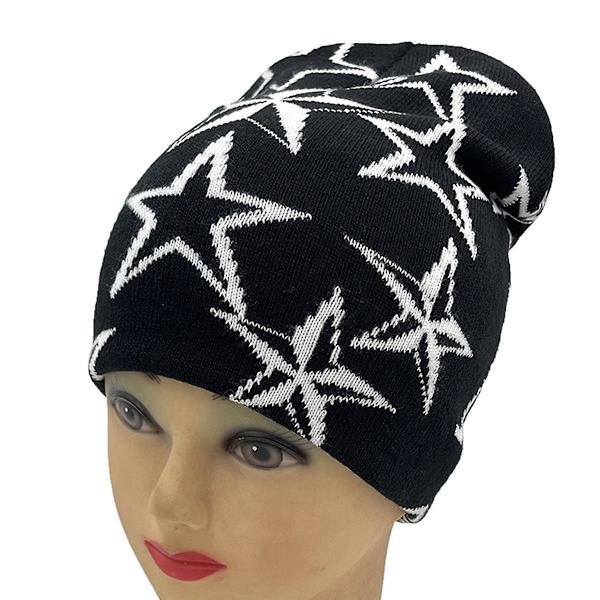 Y2k strikkede ullhatter med stjerne jacquard-mønster, 2000-talls søte unisex lue for menn og kvinner style 1