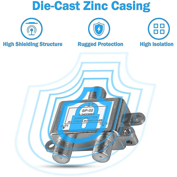 Koaksialkabelsplitter 5-2400mhz, fungerer med satellitt-TV, Catv, antennesystem