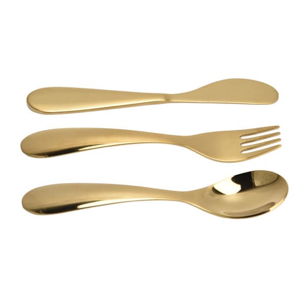 304 Rostfritt Stål Köksbestick Set Barn Gaffel Sked Kniv Guld Bestick Set Guld