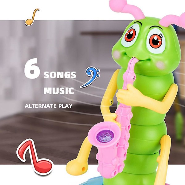 Syngende Dansende Caterpillar Legetøj Blæsende Saxofon Universal Light Baby Pædagogisk Legetøj