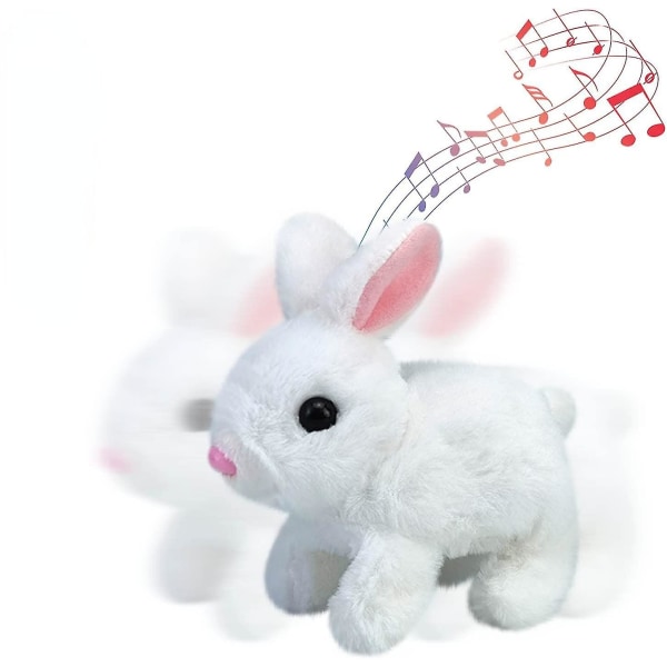 Elektronisk plysj kanin leke, interaktiv påskehare leke, lekende kanin hopper rundt lager lyder. white