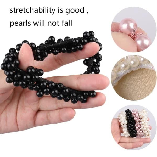 4 st pärlhår scrunchies, elastiska hårrep hästsvanshållare