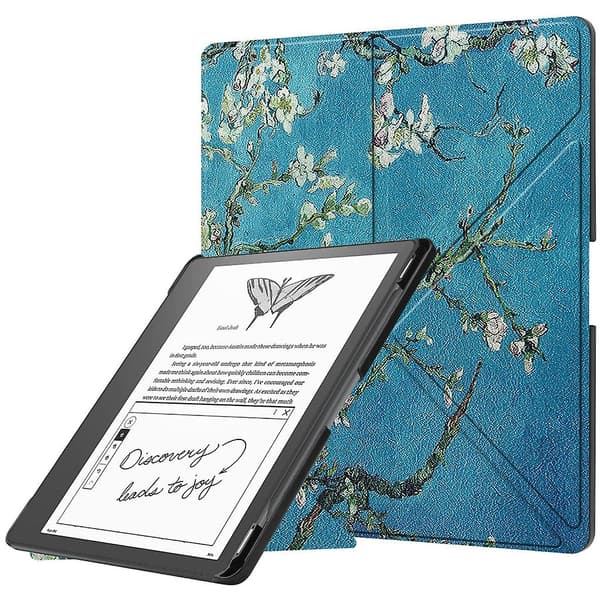 For Kindle Scribe 2022 Cover 10,2 tommer Multi-fold Stativ Blød PU Læder Apricot blossom