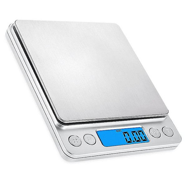 Tarkka vaaka 0,01 g, 500 g/0,01 g keittiövaaka, koruvaa'at taara- ja laskutoiminnolla, taskuvaaka taustavalaistulla LCD-näytöllä (ruostumaton teräs &