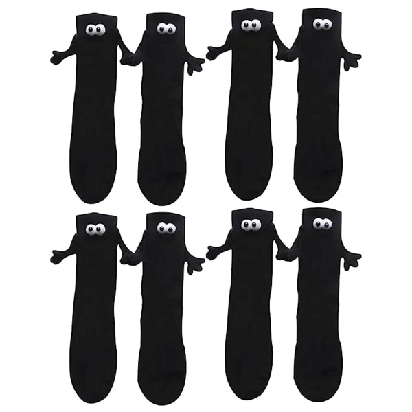 4 Pairs Funny Doll Couple Socks, Funny Magnetic Couple Socks, Magnetic Hand In Hand Doll Black/white Socks For Men Women