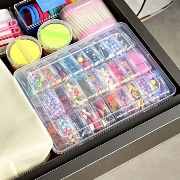 Opbevaringsboks til nanoperler, tilbehør, diamantperler, gennemsigtig organizer til smykker, neglekunst og tilbehør, plastkasse. 30 small boxes + 1 outer box
