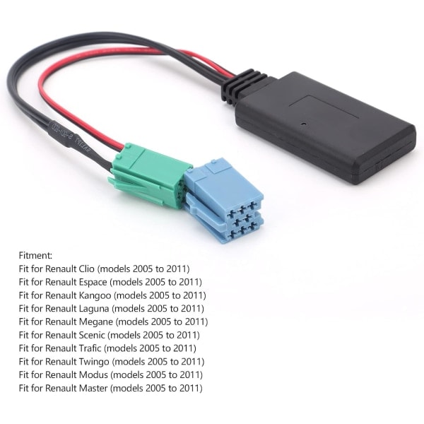 Qiilu Auton äänensovitin, Auton äänensovitin, Mini ISO 6Pin 8Pin Auton musiikkiyhteys Bluetooth 5.0 AUX-kaapeli Renault Clio/Espace/Kangoo/Laguna