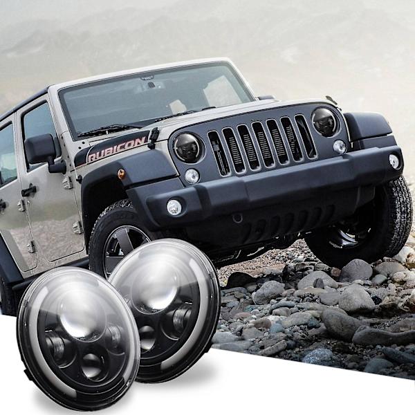 7 tuuman pyöreä LED-ajovalo, jossa on lähi- ja kaukovalot sekä Halo-kulmavalot Wrangler Jk:lle