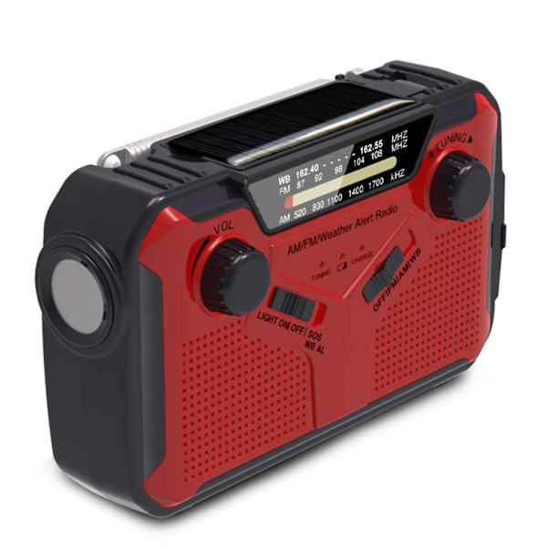 Solcelledrevet håndsvingradio genopladelig camping nødvejr radio med LED lommelygter læselys bærbar håndsvingradio Red