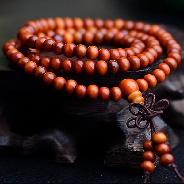Sandelträ tibetansk buddhism Mala Sandal Bön Pärlor 108 pärlor Armband Halsband Orange