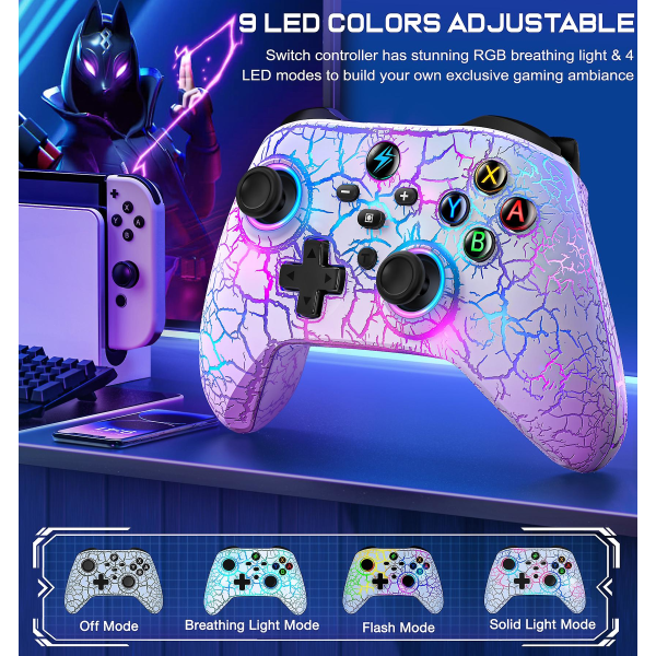 9 RGB Gamepad for Nintendo Switch OLED/Lite/Android/IOS/PC Dator Bärbar Bluetooth spelkontroll 2.4G trådlös joystick CONTROLLER Q214