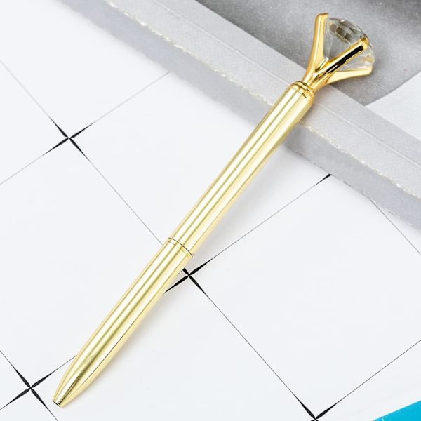 Gulldiamantpenner med Bling Krystalldiamant Topp for Bryllup, Jenter Gave med Svart Blekk