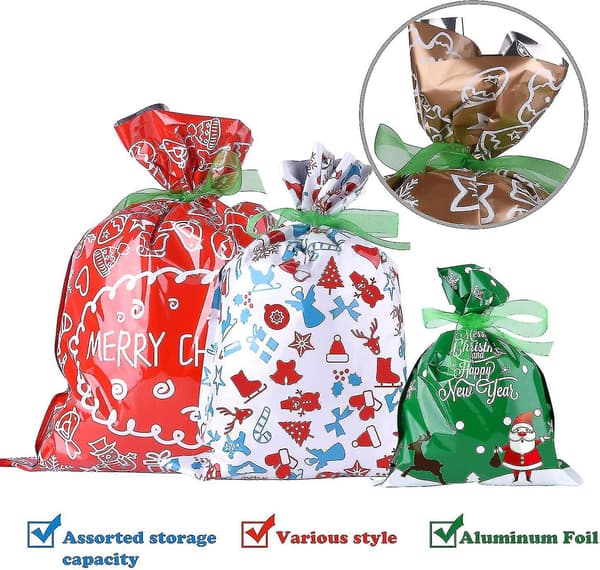 Julklappspåsar Presentinslagning Blandade Stilar Påsar Med Band För Julklappsinpackning