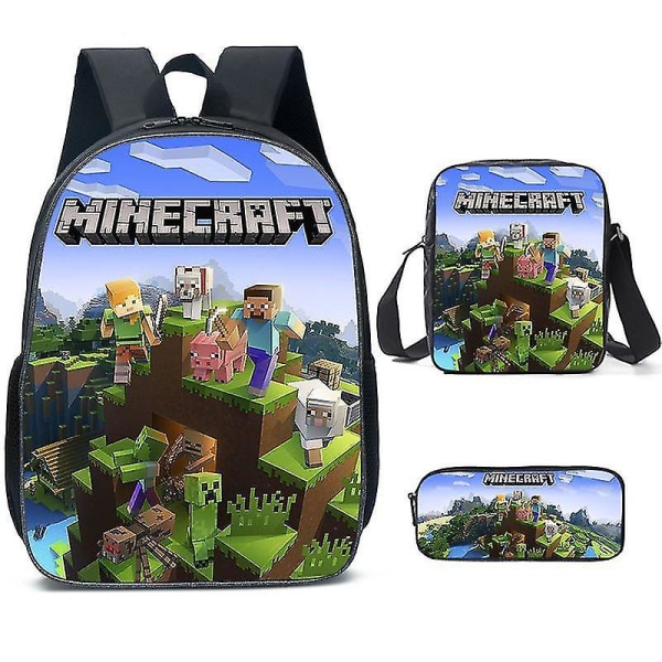 Minecraftin ala- ja yläkoulun koululaukut Minecraft-pelien oheisreppu, kolmiosainen set pencil case 1