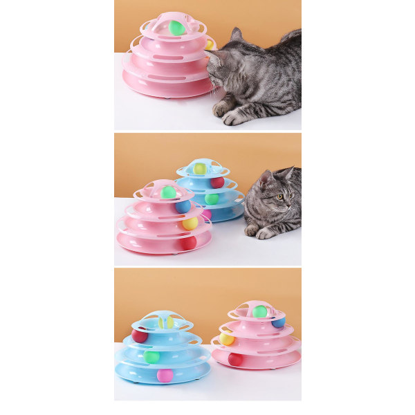 Kattleksaker Interaktiva kattungeleksaker för inomhuskatter 4-lagers katttorn (rosa)