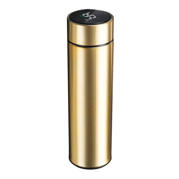 Vannflaske med LED-temperaturdisplay, dobbeltvegget vakuumisolert vannflaske svart gold
