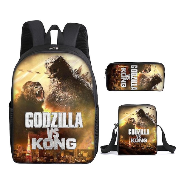 Barngåva Godzilla Vs. King Kong skolväska Tredelad ryggsäck + väska + case#1 E