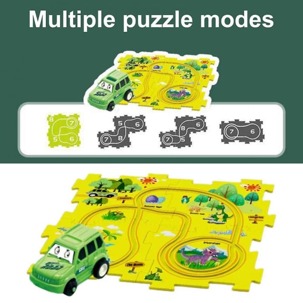 Skinnesett med tog, DIY-montering, puslespill, fleksibel jernbanespor, foreldre-barn-interaksjonsleke, elektrisk sporbil, puslespillleker, gaver Green car puzzel