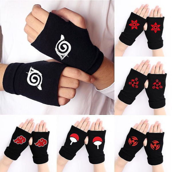 Anime Naruto Cosplay Handskar För Kvinnor Män Barn Akatsuki Red Cloud Ninja Cosplays Fingerless Wrist Cykelhandske Leksaker Fans Present style 2