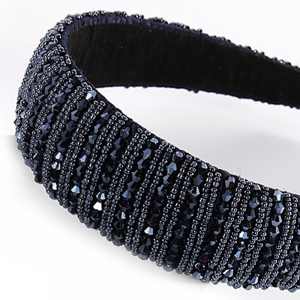 Krystall Rhinestone Hodebånd Krystall Pyntet Hodebånd Fløyel Polstret Brede Hårbånd Fest Bryllup Hodeplagg Hår Tilbehør Marineblå
