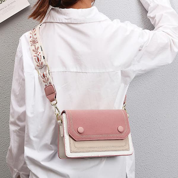 Liten skulderveske for kvinner - Håndveske - To-farget motedesign Pink