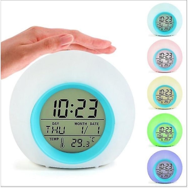 Barnevekkerklokke, 7-fargeskiftende LED digital klokke for gutter, jenter, vekkeklokke Touch Control Snooze(hy)