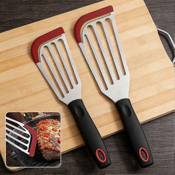 Non-Scratch stekespade, varmebestandig silikontopp i rustfritt stål, stekespade for egg, fisk, pannekaker til non-stick kokekar Large