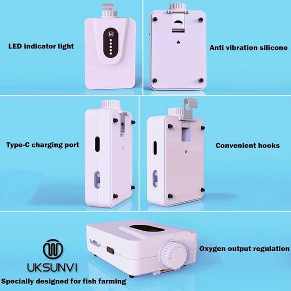 Solarluftpumpar, 6W dammluftare med 6000mAh batteri, USB- och solcellsladdning, akvarieoxygenator