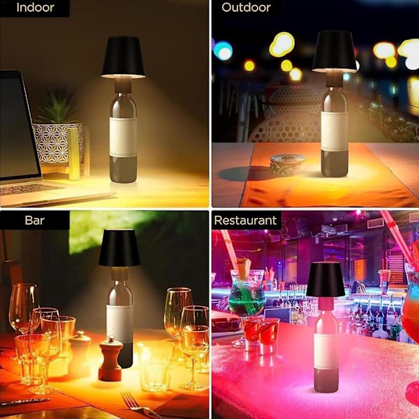 Trådløs flaskelampe RGB/3 farger dimbar Pridola trådløs flaskelampe, oppladbar pustende lysmodus berøringsfri bordlampe Black RGB