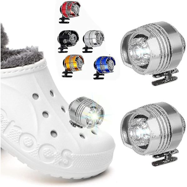 2 st LED Croc (färg: silver) Skoljus, strålkastare för Croc, små lampor, 2 st roliga Croc strålkastare för skor, små LED-lampor för vuxna och barn Crocs
