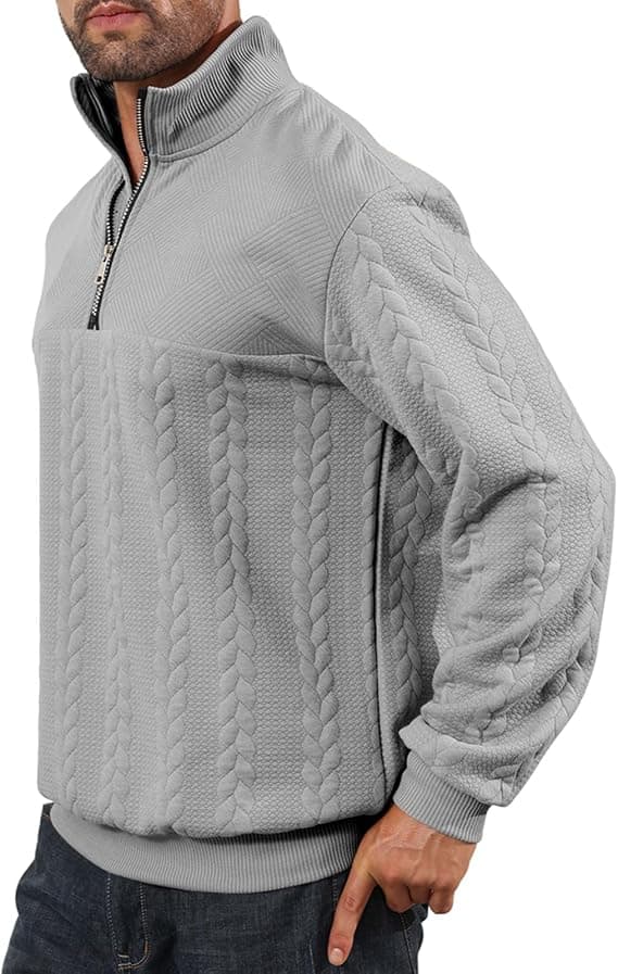 Halv dragkedja tröjor för män stickad pullover jumper långärmad jacquard tröjor grey