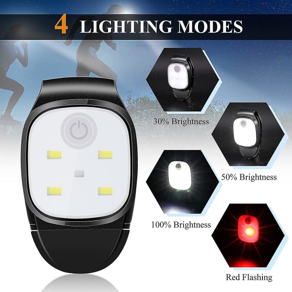 2 st LED-klämma utomhus nattklämma på löpljus reflekterande USB-laddningsbar LED liten pannlampa löputrustning plast säkerhetsljus löpning Ac