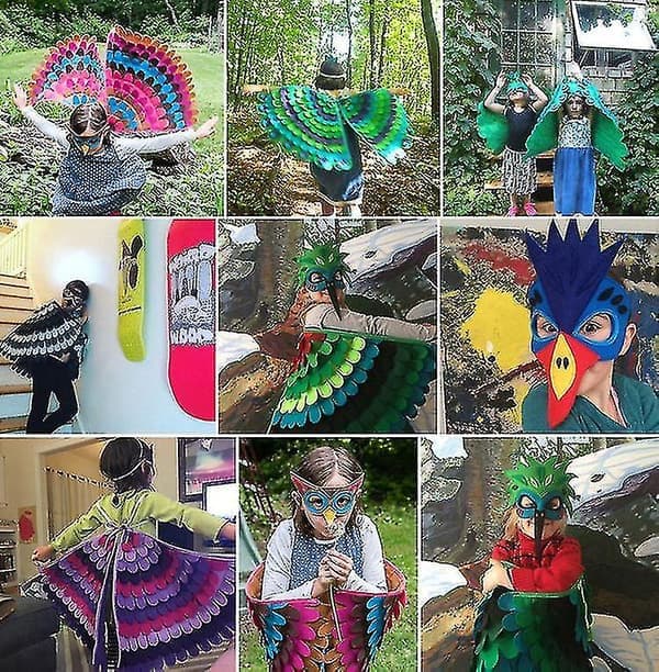 Regnbågsfågelvingar Kostym Barn Utklädningsvingar Mask W32