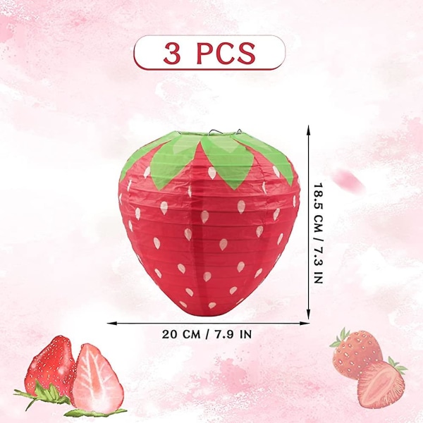 3 Pieces Very Refreshing Strawberry Paper Lanterns For Birthday Wedding Baby Crday Gift