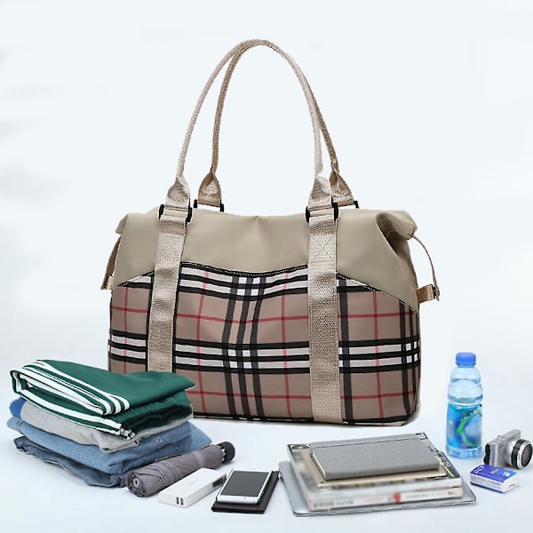 Reise Weekender Bag Overnatting Duffel Bag Gym Tote Bag I Trolley Håndtak Khaki