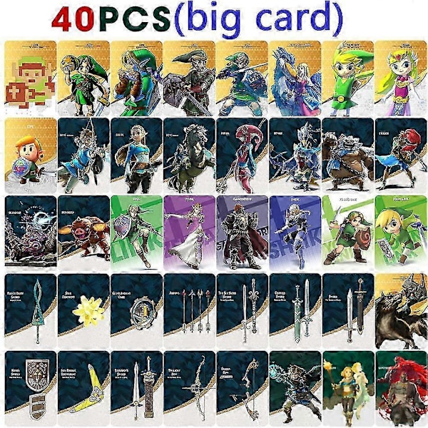 Treingi 2024 NY 40 Zelda Amiibos Kort Anvendes til The Legend of Zelda: Tears of the Kingdom og The Legend of Zelda Big Card 40pcs