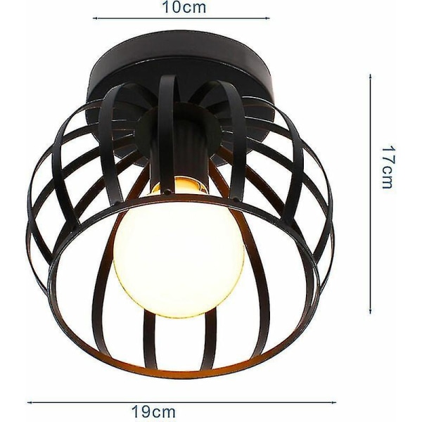 Vintage industriell design taklys bur form 20 cm svart, jern metall taklampe armatur for stue soverom spisestue (uten led pære)t