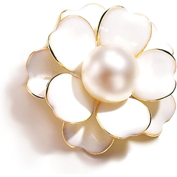 Kvinnors blomma artificiell pärla emalj legering brosch stift vit corsage kläder accessoarer snygg och populär hållbar