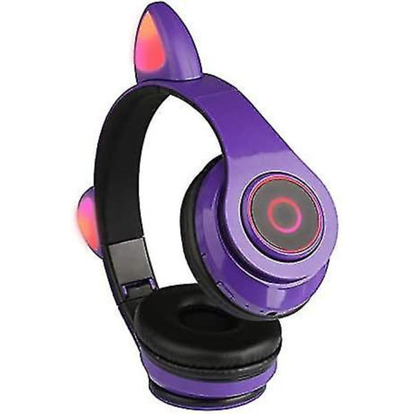 Søde Katteøre Trådløse Hovedtelefoner, Bluetooth 5.0 Over-Ear Hovedtelefoner Purple