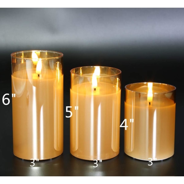 Lasiset liekettömät välkkyvät kynttilät kaukosäätimellä, 3 kpl realistisia LED-valekynttilät High4" 5" 6"