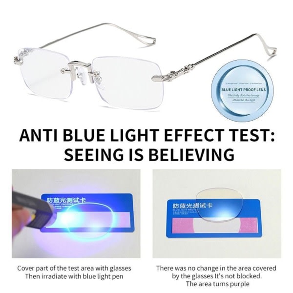 Anti-blått ljus läsglasögon Fyrkantiga glasögon Gold Strength 200