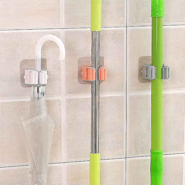 Kosteskaft og moppeholder, selvklæbende vægmonterede opbevaringsstativer til badeværelse, køkken, kontor, skab, have