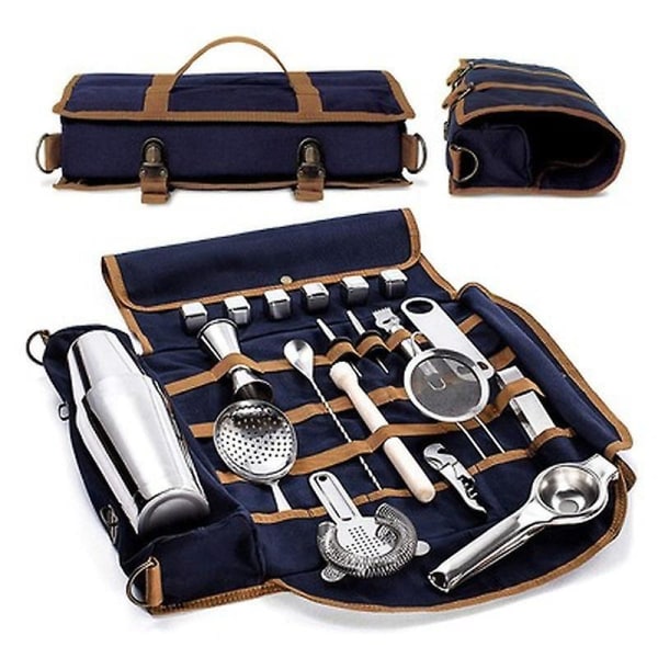 Bar Bartender Bärväska Kreativ Bartender Canvas Toolkit Pack Bar Verktyg Cocktail Shaker Set Förvaringsväska Endast dark blue