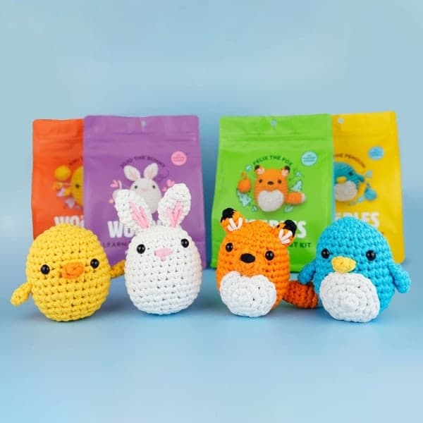 Woobles Hæklesæt til begyndere i Simple Pea Garn, som set i Løvens Hule Penguin Rabbit Rabbit