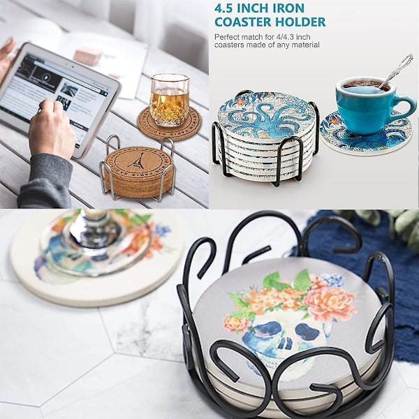 Coaster Holder Metal Holder Opbevaring Til Runde Og Firkantede Coaster, Sort