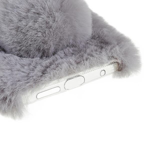 For Xiaomi Redmi Note 11 4g (qualcomm) Fuzzy Fluffy Bunny Ear Case Soft Plush Flexible Tpu Rhinestone Decor Back Cover Light Grey