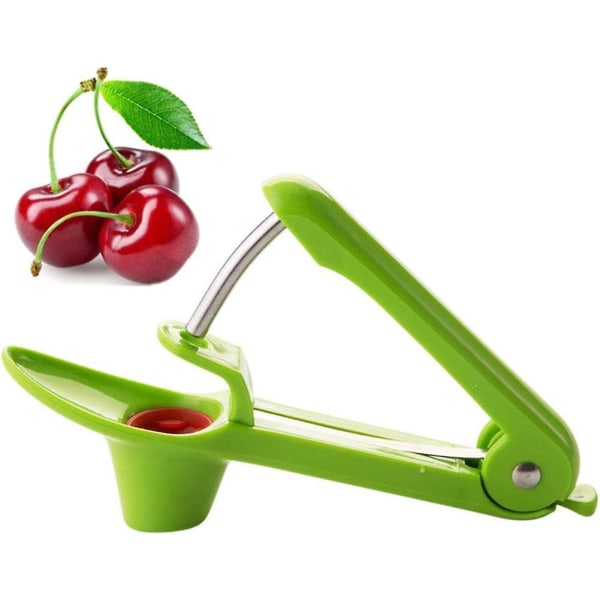Olivenrød dadler til grubetæring, kirsebærstensfjerner med stang i rustfrit stål og plastikhåndtag til hverdagsfjernelse (1 stk, grøn)