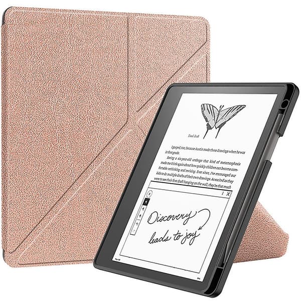 Skydd för Kindle Scribe 2022 10,2 tum, Fällbart Stativ, Mjukt PU-Läder Rose gold