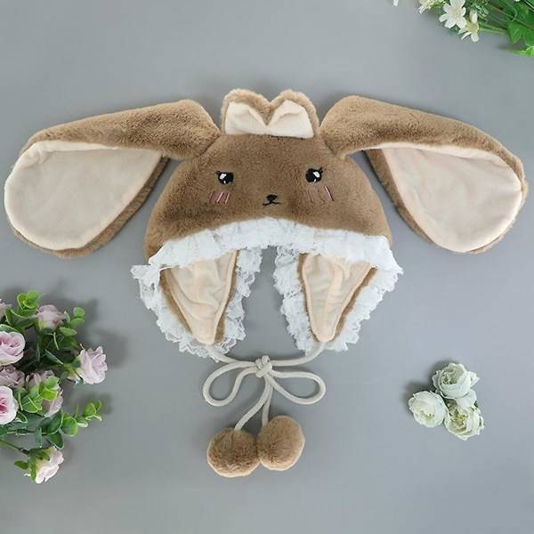 Flickor Kawaii Rabbit Bunny Ear Lolita Hat Vintage Lolita Wool Cap Warm Rabbit Hat White Beige