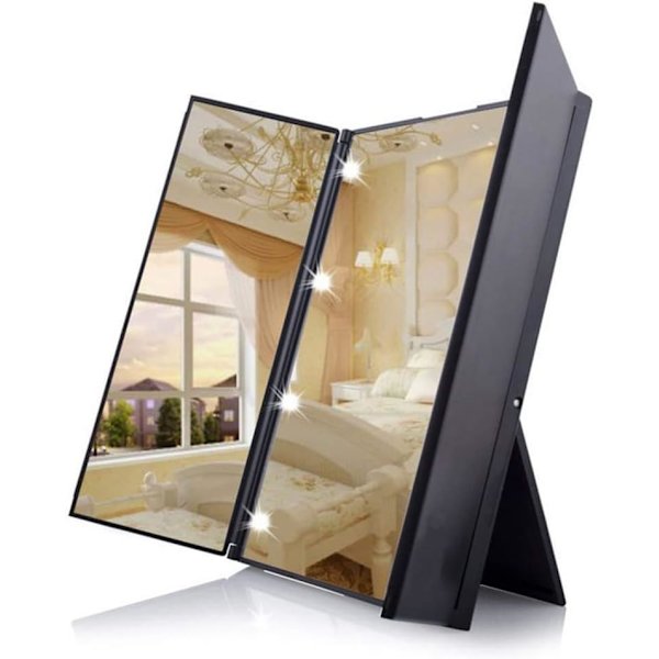 Unikt Tri-Fold Kosmetisk Makeup Spejl Rejse Make Up Spejl - Sort